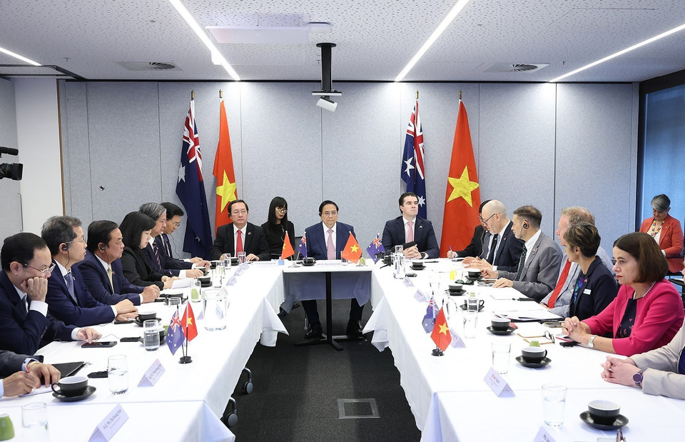 Thủ tướng Phạm Minh Chính làm việc với CSIRO. (Ảnh: Dương Giang/TTXVN)