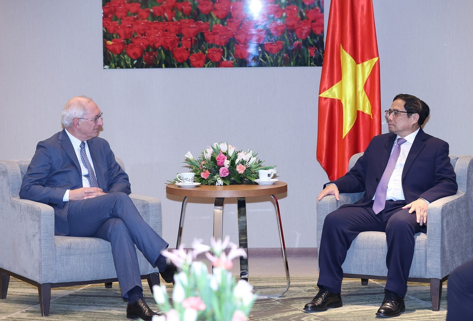 Thủ tướng Phạm Minh Chính tiếp lãnh đạo Tập đoàn Nedspice. (Ảnh: Dương Giang/TTXVN)