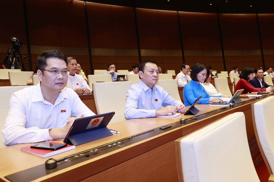 Đoàn Đại biểu Quốc hội tỉnh Bình Dương dự phiên họp. (Ảnh: Doãn Tấn/TTXVN)