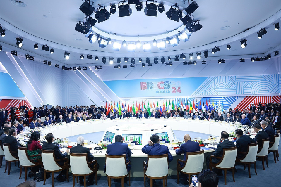 Phiên toàn thể Hội nghị các Nhà lãnh đạo Nhóm BRICS mở rộng. (Ảnh: Dương Giang/TTXVN)