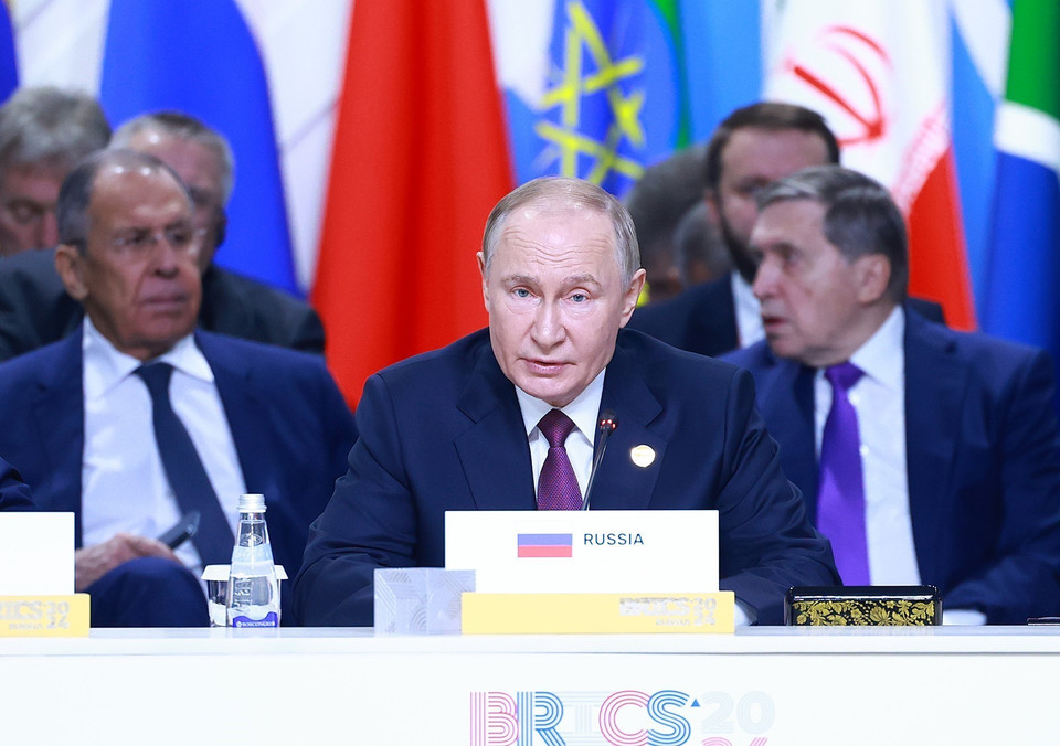 Tổng thống Liên bang Nga Vladimir Putin, Chủ tịch Nhóm BRICS năm 2024 phát biểu. (Ảnh: Dương Giang/TTXVN)