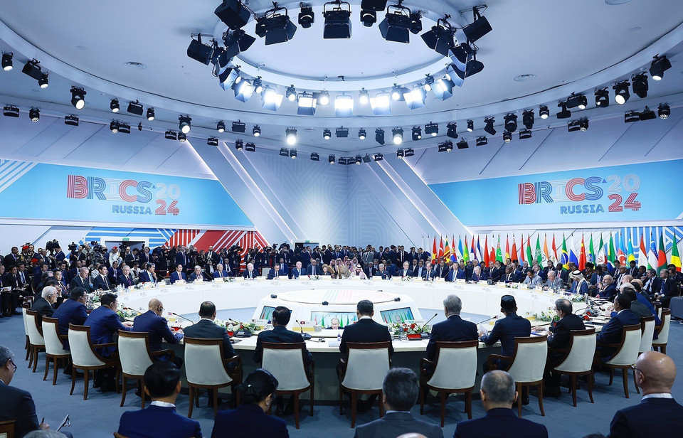 Phiên toàn thể Hội nghị các Nhà lãnh đạo Nhóm BRICS mở rộng. (Ảnh: Dương Giang/TTXVN)