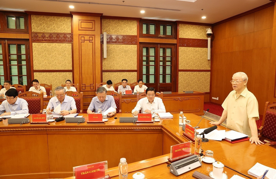 Phiên họp nhằm thảo luận, cho ý kiến về kết quả hoạt động của Ban Chỉ đạo 6 tháng đầu năm 2023 và nhìn lại công tác phòng, chống tham nhũng, tiêu cực từ đầu nhiệm kỳ Đại hội XIII của Đảng đến nay. (Ảnh: Trí Dũng/TTXVN)