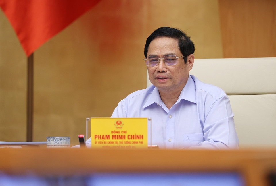 Thủ tướng Phạm Minh Chính, Trưởng Ban Chỉ đạo chủ trì làm việc với các địa phương và 9.043 xã, phường, thị trấn trên cả nước. (Ảnh: Dương Giang/TTXVN)