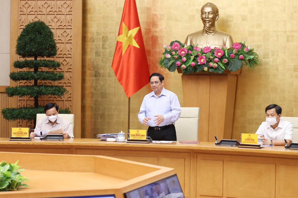 Thủ tướng Phạm Minh Chính, Trưởng Ban Chỉ đạo chủ trì buổi làm việc với các địa phương và 9.043 xã, phường, thị trấn trên cả nước. (Ảnh: Dương Giang/TTXVN)