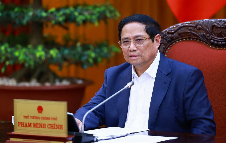 Thủ tướng Phạm Minh Chính chủ trì cuộc họp về chính sách tài khóa. (Ảnh: Dương Giang/TTXVN)