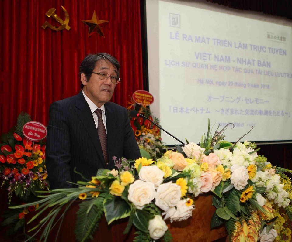  Ngài Umeda Kunio, Đại sứ đặc mệnh toàn quyền Nhật Bản tại Việt Nam phát biểu. (Ảnh: Thanh Tùng/TTXVN)