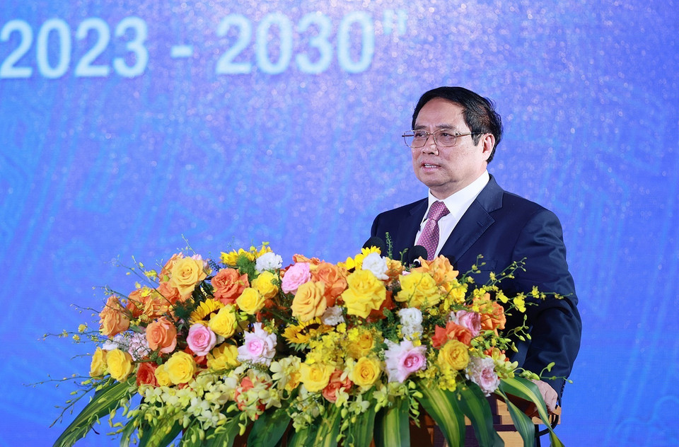 Hình ảnh Thủ tướng Phạm Minh Chính phát động phong trào cả nước thi đua xây dựng xã hội học tập, đẩy mạnh học tập suốt đời giai đoạn 2023-2030. (Ảnh: Dương Giang/TTXVN)