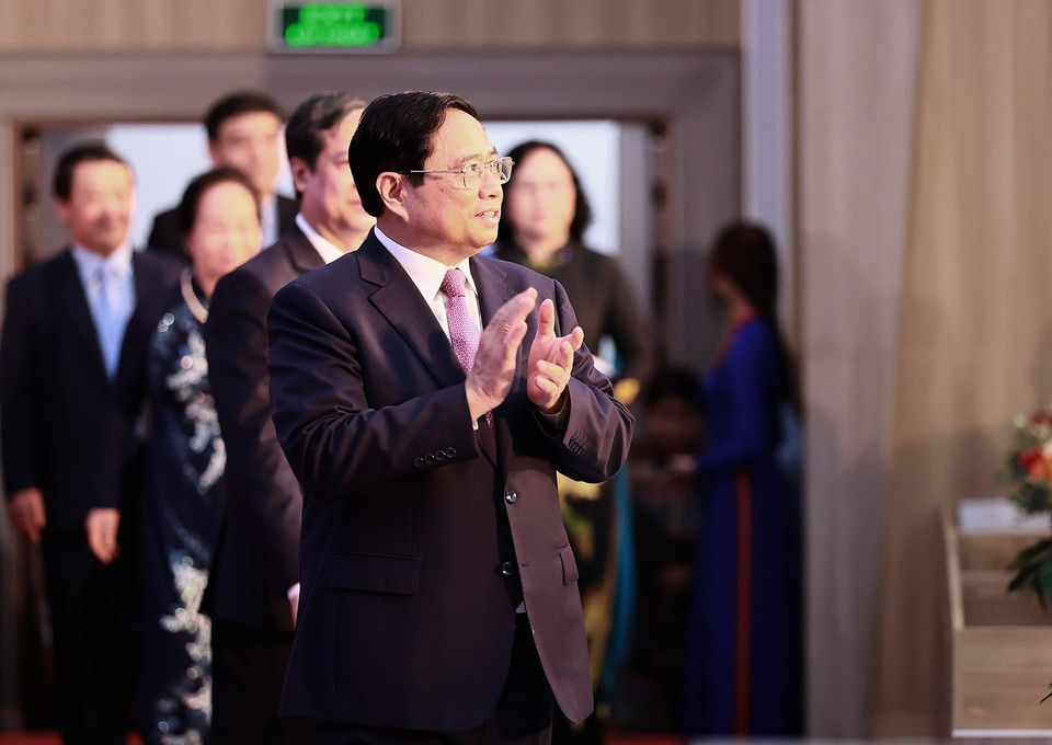 Sáng 10/6/2023, tại quận Hà Đông, thành phố Hà Nội, Thủ tướng Phạm Minh Chính dự lễ phát động phong trào cả nước thi đua xây dựng xã hội học tập, đẩy mạnh học tập suốt đời giai đoạn 2023-2030. (Ảnh: Dương Giang/TTXVN)