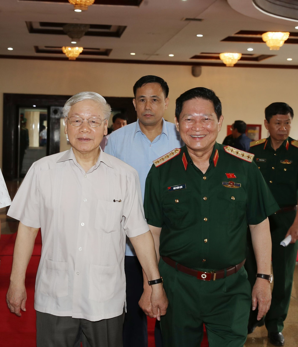Tổng Bí thư, Chủ tịch nước Nguyễn Phú Trọng, Bí thư Quân ủy Trung ương đến dự và chủ trì Hội nghị. (Ảnh: Trí Dũng/TTXVN)