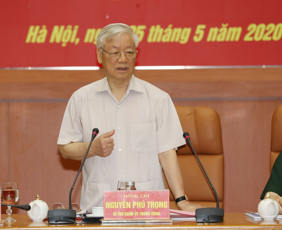  Tổng Bí thư, Chủ tịch nước Nguyễn Phú Trọng, Bí thư Quân ủy Trung ương phát biểu chỉ đạo Hội nghị. (Ảnh: Trí Dũng/TTXVN)