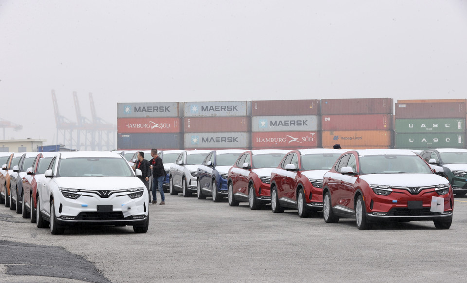 Những mẫu xe ôtô điện Vinfast xuất khẩu sang thị trường Hoa Kỳ. (Ảnh: Dương Giang/TTXVN)