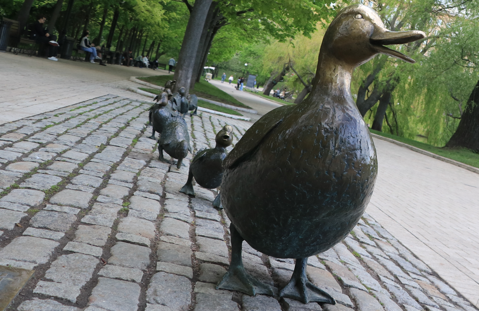 Theo người hướng dẫn viên du lịch ở Thủ đô Moskva, vào năm 2000, tác phẩm điêu khắc về đàn vịt bằng đồng này đã bị đánh cắp nhưng sau đó đã được lắp đặt lại tại Công viên tu viện Novodevichy. (Ảnh: Hùng Võ/Vietnam+)