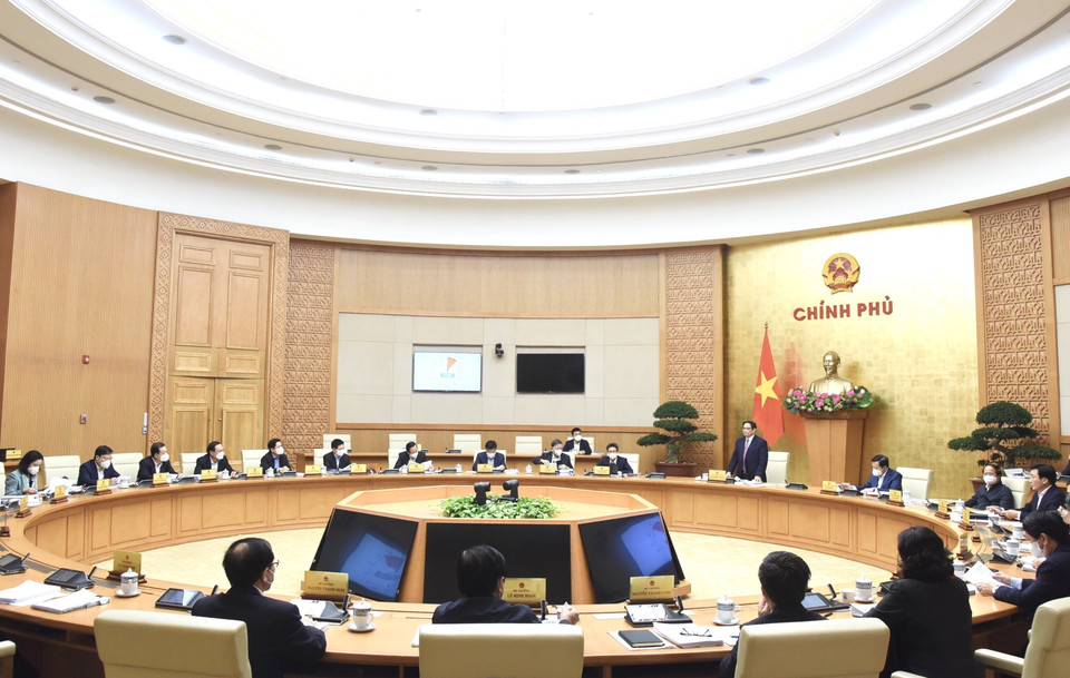 Tại phiên họp này, Chính phủ nghe dự thảo tờ trình; báo cáo giải trình, tiếp thu ý kiến thẩm định, báo cáo thẩm tra về 5 dự án luật và 1 dự thảo nghị quyết của Quốc hội. (Ảnh: Dương Giang/TTXVN )