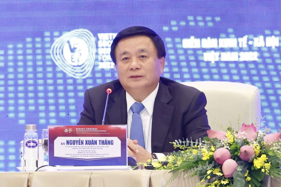 Ông Nguyễn Xuân Thắng, Ủy viên Bộ Chính trị, Giám đốc Học viện chính trị quốc gia Hồ Chí Minh phát biểu. (Ảnh: Doãn Tấn/TTXVN)