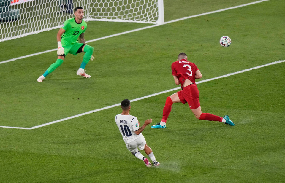 Đến phút 79, Lorenzo Insigne khép lại ngày khai mạc tưng bừng cho Italy bằng bàn thắng ấn định tỷ số 3-0. (Nguồn: Reuters)