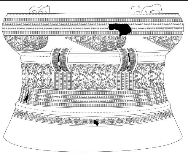 Thân trống được tái hiện bằng công nghệ đồ họa. (Ảnh: Trung Sơn/Vietnam+)