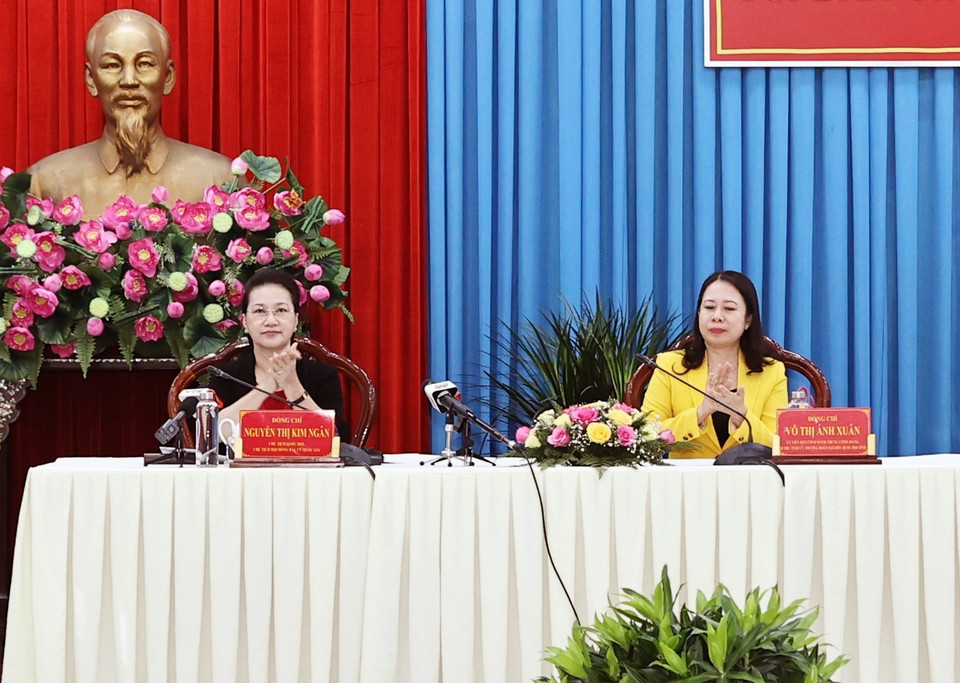 Chủ tịch Quốc hội Nguyễn Thị Kim Ngân tại buổi làm việc. (Ảnh: Trọng Đức/TTXVN)