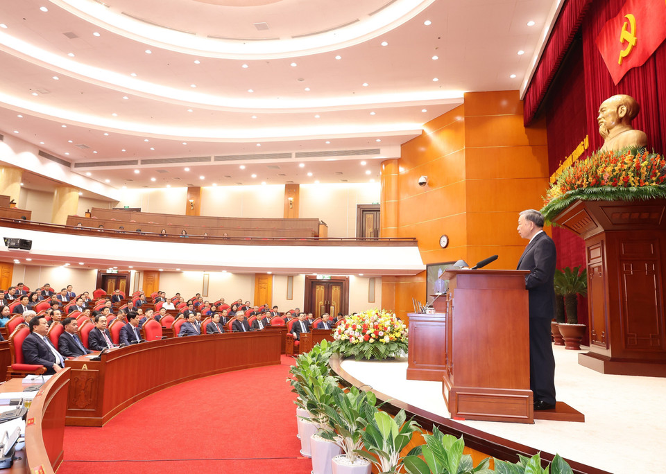 Tổng Bí thư, Chủ tịch nước Tô Lâm phát biểu bế mạc Hội nghị Trung ương lần thứ mười, khóa XIII. (Ảnh: Trí Dũng/TTXVN)