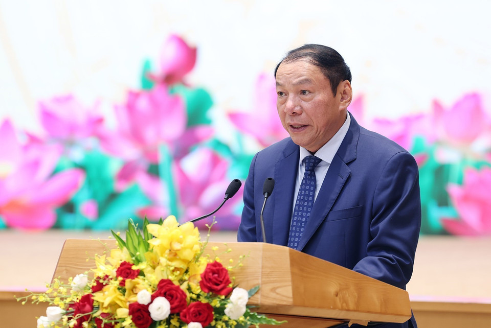Bộ trưởng Bộ Văn hoá, Thể thao và Du lịch Nguyễn Văn Hùng phát biểu. (Ảnh: Dương Giang/TTXVN)