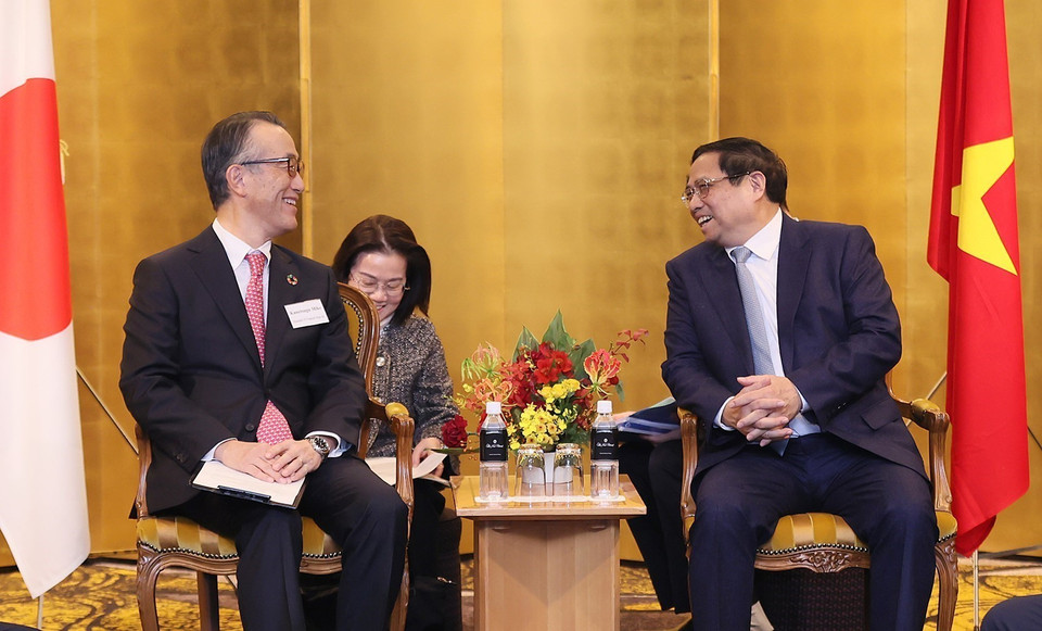 Thủ tướng Phạm Minh Chính tiếp ông Mike Kanetsugu, Chủ tịch Tập đoàn Mitsubishi UFJ. (Ảnh: Dương Giang/TTXVN)