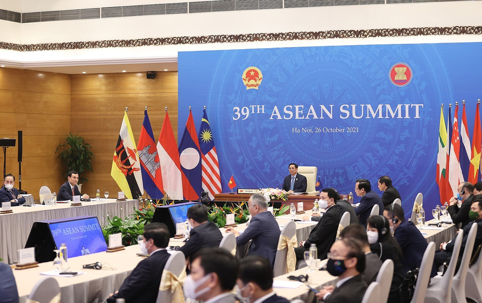 Quang cảnh Hội nghị cấp cao ASEAN lần thứ 39 tại điểm cầu Hà Nội. (Ảnh: Dương Giang/TTXVN)