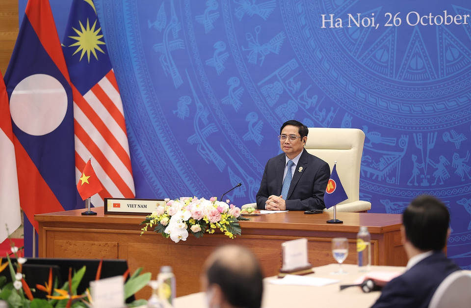 Thủ tướng Phạm Minh Chính phát biểu tại Hội nghị cấp cao ASEAN lần thứ 39. (Ảnh: Dương Giang/TTXVN)