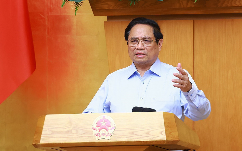 Thủ tướng Phạm Minh Chính chủ trì Phiên họp Chính phủ chuyên đề pháp luật. (Ảnh: Dương Giang/TTXVN)