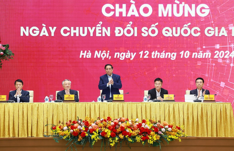 Thủ tướng Phạm Minh Chính dự Ngày Chuyển đổi số quốc gia (10/10) năm 2024. (Ảnh: Dương Giang/TTXVN)