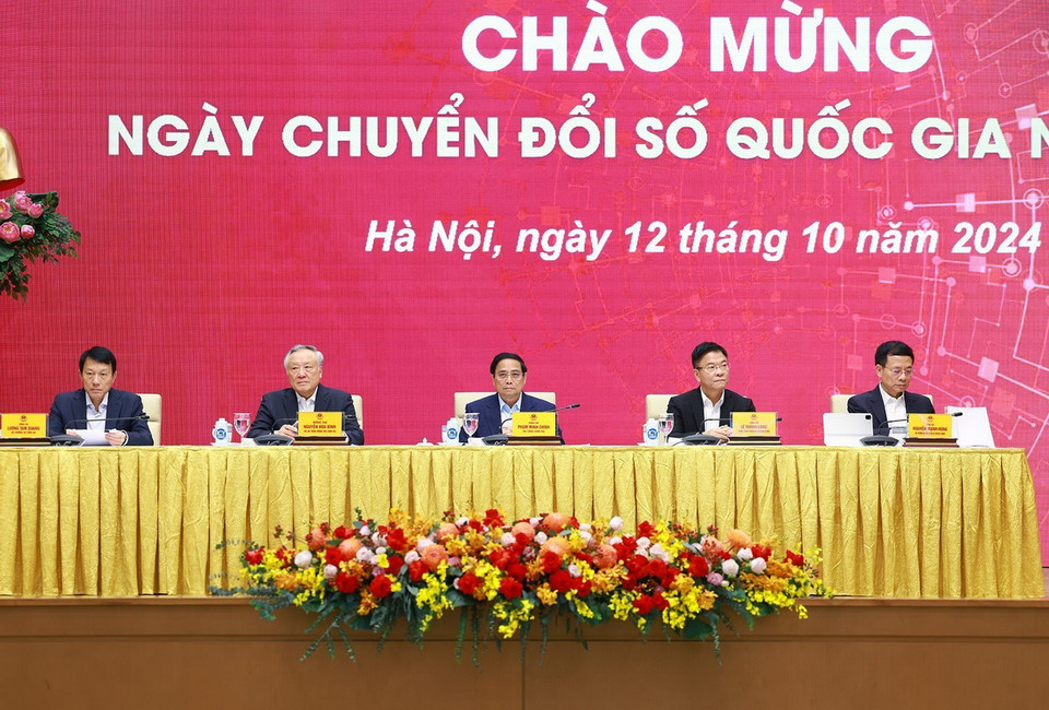 Thủ tướng Phạm Minh Chính dự Ngày Chuyển đổi số quốc gia (10/10) năm 2024. (Ảnh: Dương Giang/TTXVN)