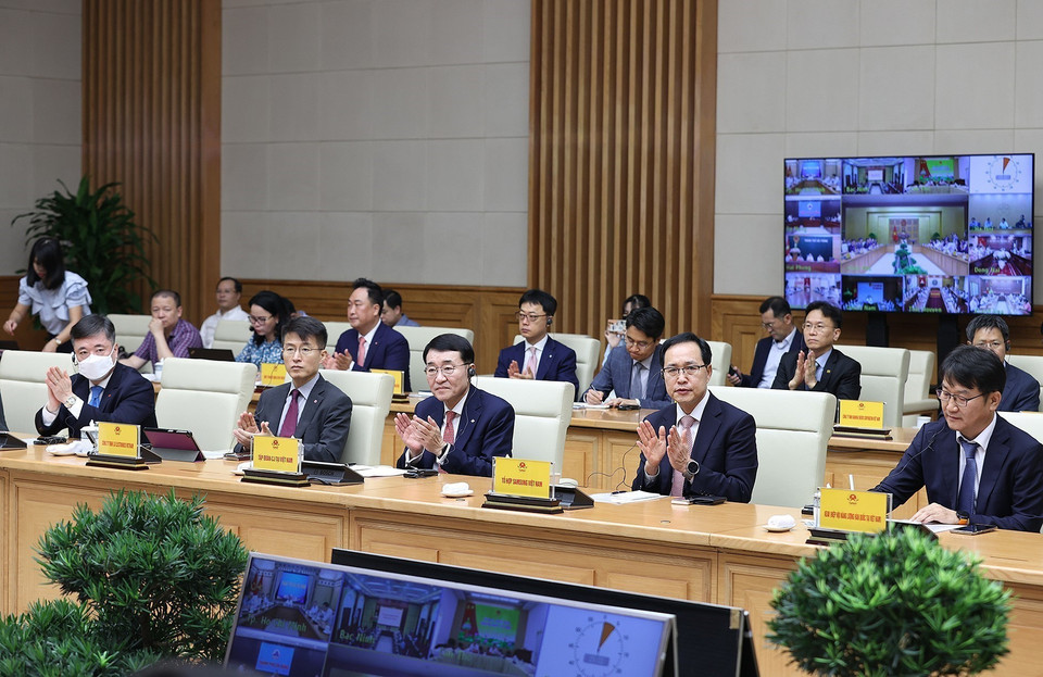 Đại diện các tổ chức, hiệp hội doanh nghiệp Hàn Quốc tại Việt Nam tham dự buổi làm việc. (Ảnh: Dương Giang/TTXVN)