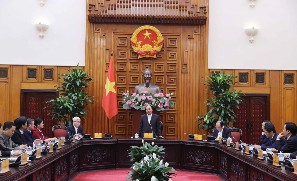 Thủ tướng Nguyễn Xuân Phúc phát biểu tại buổi làm việc. (Ảnh: Thống Nhất/TTXVN)