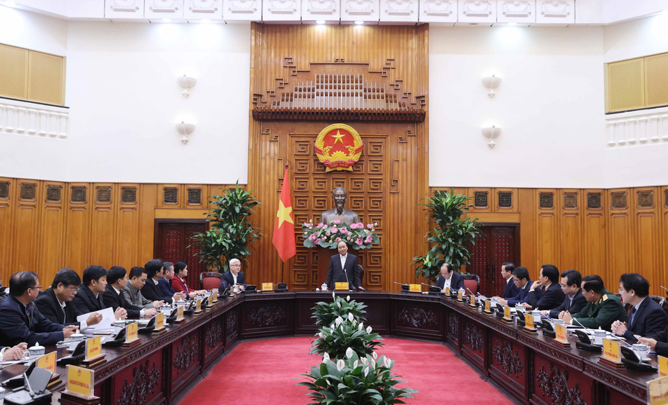 Thủ tướng Nguyễn Xuân Phúc phát biểu tại buổi làm việc. (Ảnh: Thống Nhất/TTXVN)