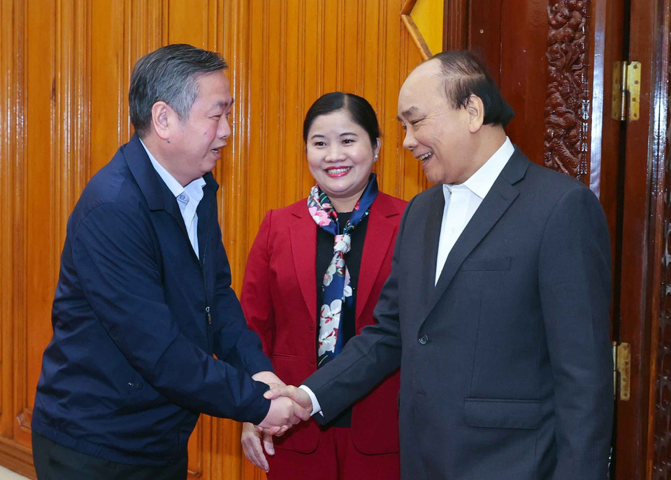 Thủ tướng Nguyễn Xuân Phúc với cán bộ chủ chốt tỉnh Bình Phước. (Ảnh: Thống Nhất/TTXVN)