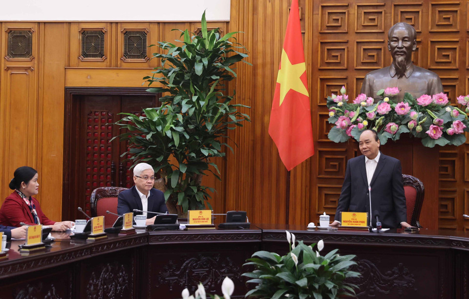 Thủ tướng Nguyễn Xuân Phúc phát biểu tại buổi làm việc. (Ảnh: Thống Nhất/TTXVN)