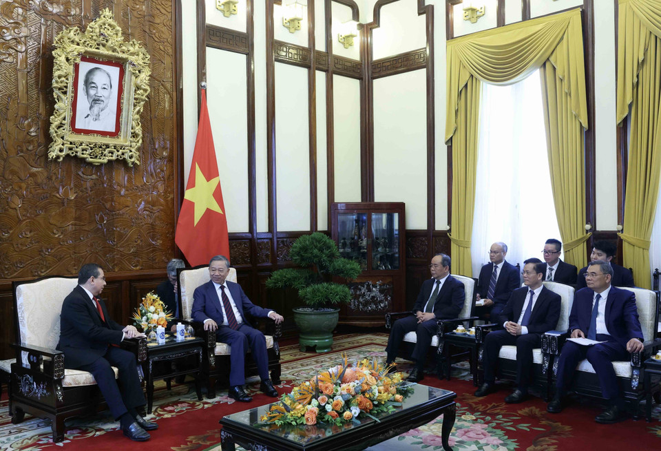 Chủ tịch nước Tô Lâm tiếp Đại sứ Panama Eligio Salas III. (Ảnh: Nhan Sáng/TTXVN)