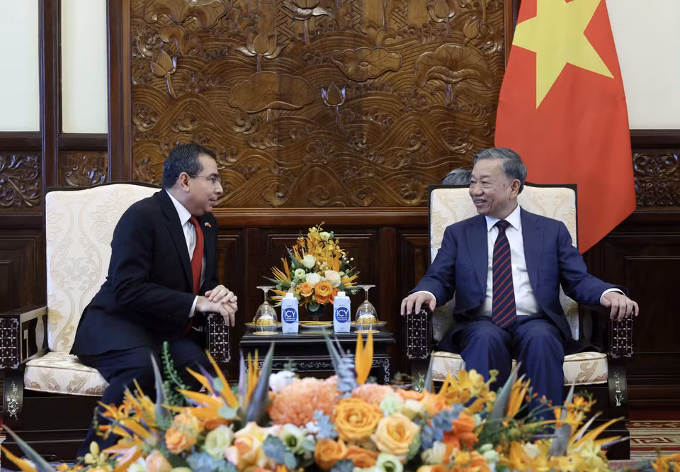 Chủ tịch nước Tô Lâm tiếp Đại sứ Panama Eligio Salas III. (Ảnh: Nhan Sáng/TTXVN)