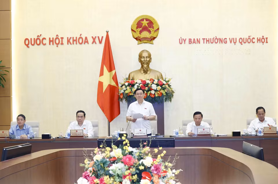 Hình ảnh Chủ tịch Quốc hội Vương Đình Huệ phát biểu khai mạc phiên họp. (Ảnh: Doãn Tấn/TTXVN)