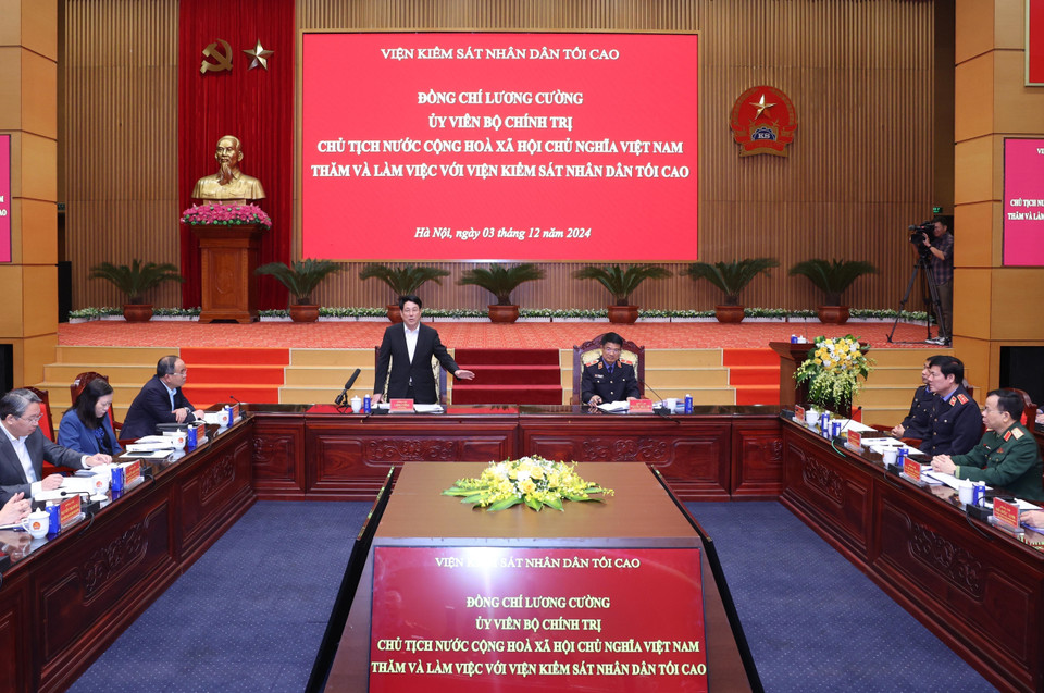 Chủ tịch nước Lương Cường phát biểu chỉ đạo. (Ảnh: Lâm Khánh/TTXVN)