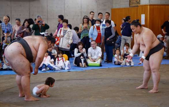 Một đứa trẻ tham gia trận đấu sumo ở Tokyo, Nhật Bản. (Nguồn: AP)