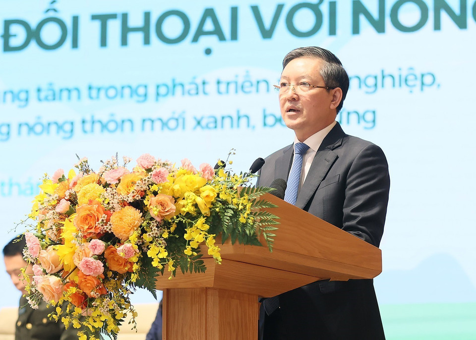 Chủ tịch Trung ương Hội Nông dân Việt Nam Lương Quốc Đoàn phát biểu khai mạc hội nghị. (Ảnh: Dương Giang/TTXVN)