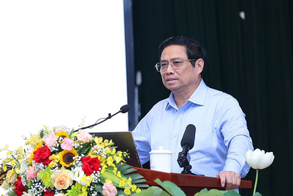 Thủ tướng Phạm Minh Chính phát biểu tại buổi làm việc với Học viện Nông nghiệp Việt Nam. (Ảnh: Dương Giang/TTXVN)
