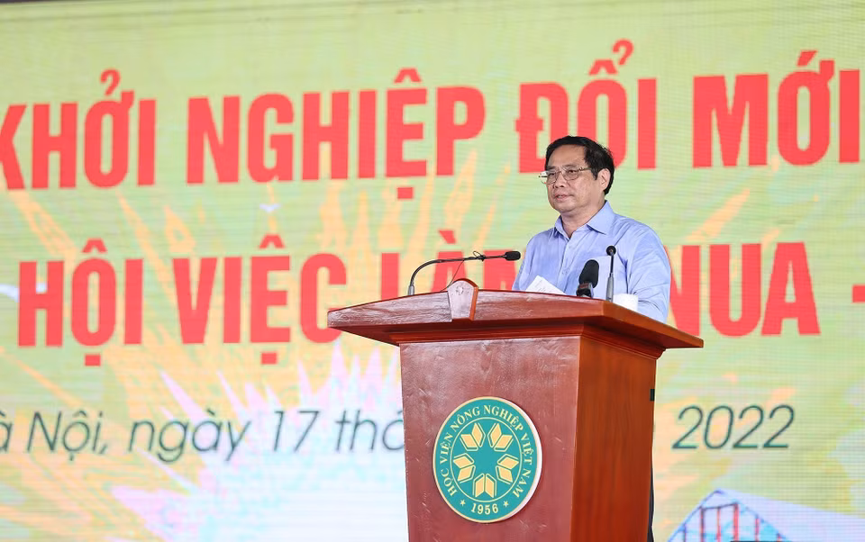 Thủ tướng Phạm Minh Chính phát biểu tại buổi làm việc với Học viện Nông nghiệp Việt Nam. (Ảnh: Dương Giang/TTXVN)