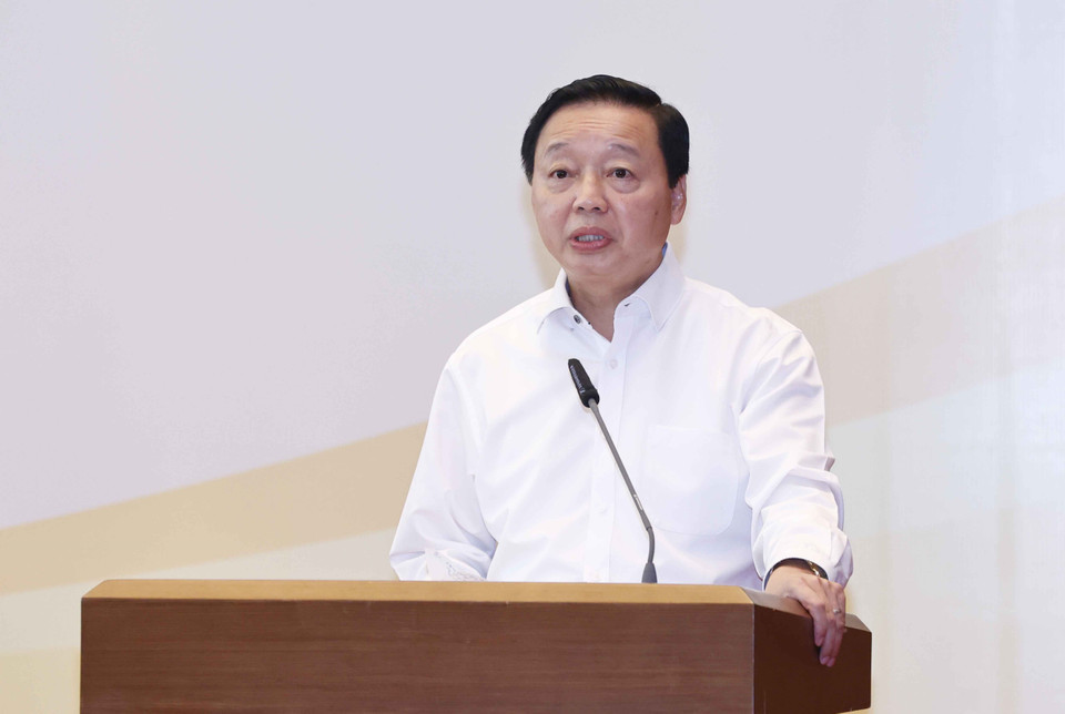 Bộ trưởng Bộ Tài nguyên và Môi trường Trần Hồng Hà phát biểu. (Ảnh: Doãn Tấn/TTXVN)