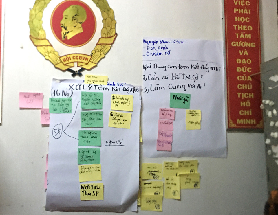  Nhìn những nét chữ nguệch ngoạc trên mỗi miếng giấy ghi nhớ là kiến thức, tư duy, tâm huyết và cả kinh nghiệm xương máu của những người nông dân 'hai sương, một nắng.' (Ảnh: PV/Vietnam+)