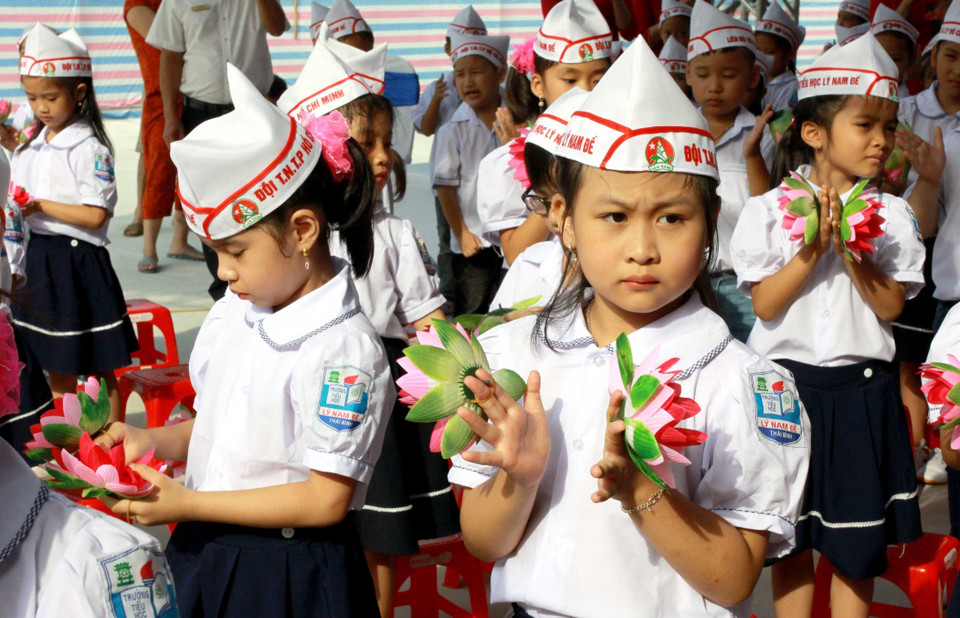 Khai giảng năm học mới 2019-2020 tại trường Tiểu học Lý Nam Đế, xã Hồng Minh, huyện Hưng Hà, tỉnh Thái Bình. (Ảnh: Thế Duyệt/TTXVN)