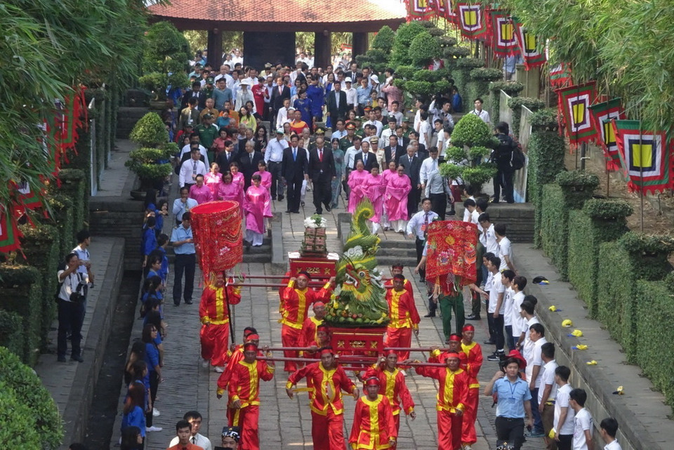 Nghi thức rước Lễ Giỗ tổ Hùng Vương năm 2018 tại thành phố Hồ Chí Minh. (Ảnh: Thế Anh/TTXVN)