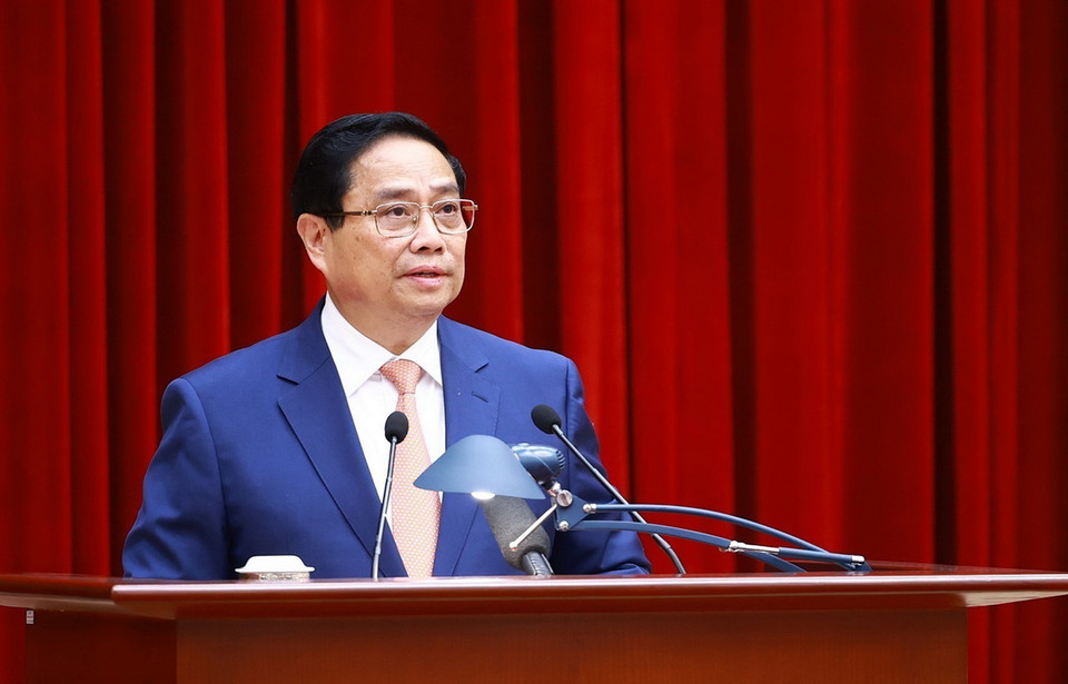 Đồng chí Phạm Minh Chính, Ủy viên Bộ Chính trị, Thủ tướng Chính phủ phát biểu. (Ảnh: Dương Giang/TTXVN)