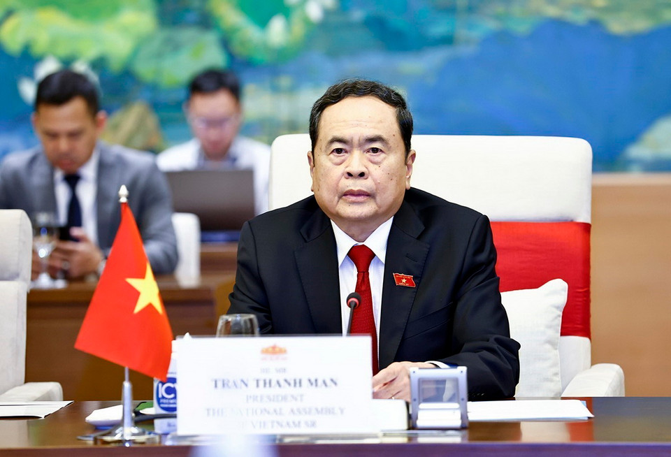 Chủ tịch Quốc hội Trần Thanh Mẫn phát biểu. (Ảnh: Doãn Tấn/TTXVN)