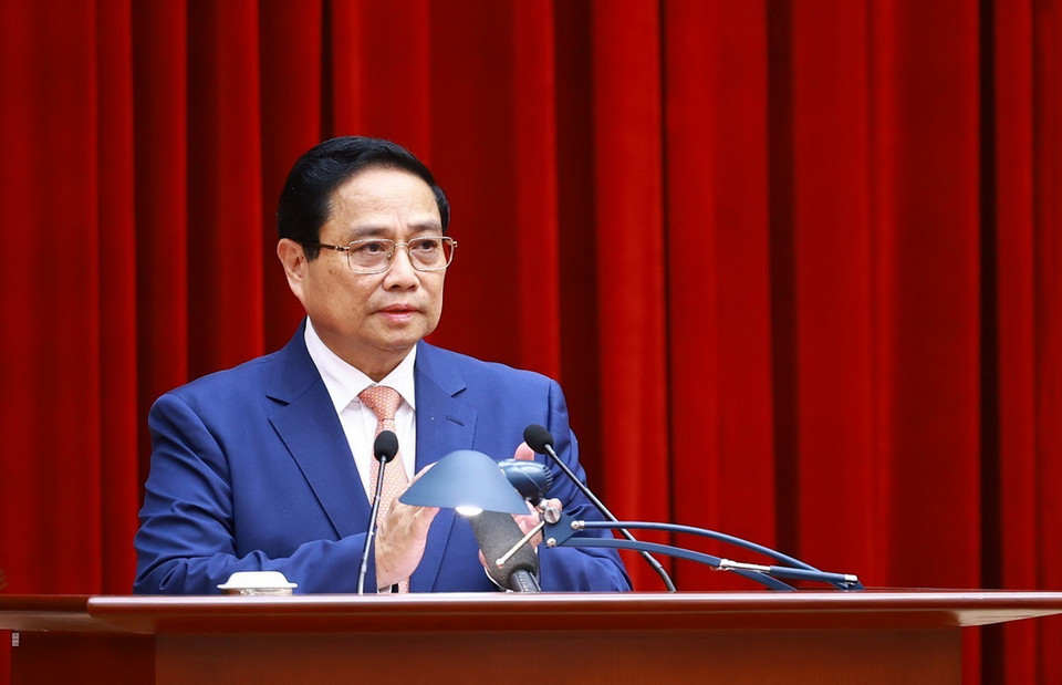 Đồng chí Phạm Minh Chính, Ủy viên Bộ Chính trị, Thủ tướng Chính phủ phát biểu. (Ảnh: Dương Giang/TTXVN)